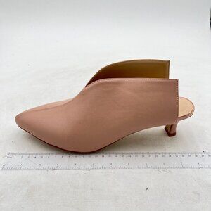 XYD Beige Pointed Toe Kitten Mules Low Heels Slip On Pumps Slide Sandals Shoes